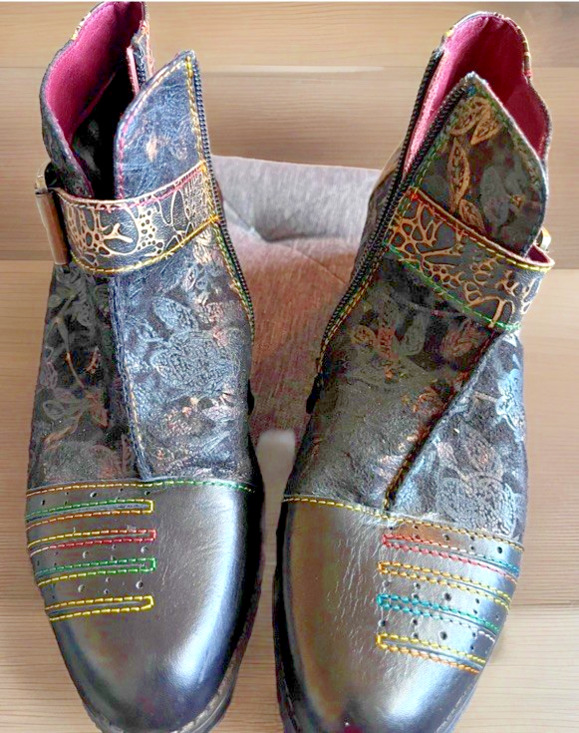 Socofy Shoes - Socofy Women's Leather Textile Ankle Boots, Bohemian Size 40 with Zipper Chukka